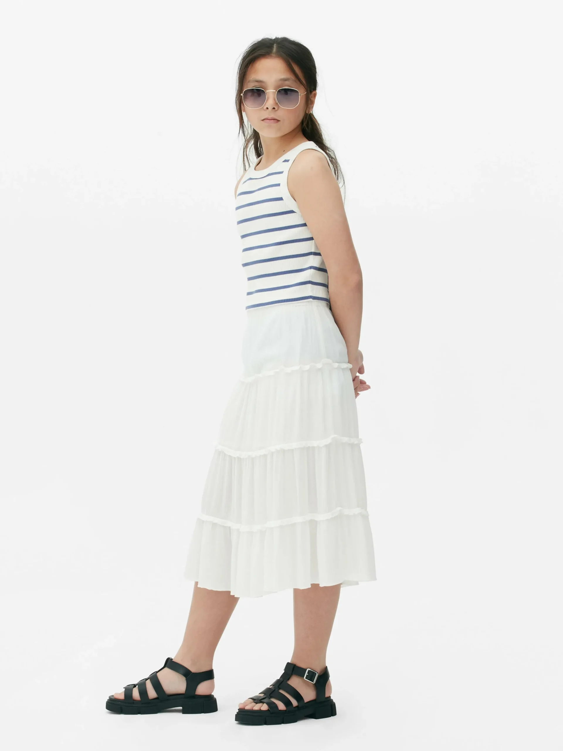 Tiered A-Line Midi Skirt