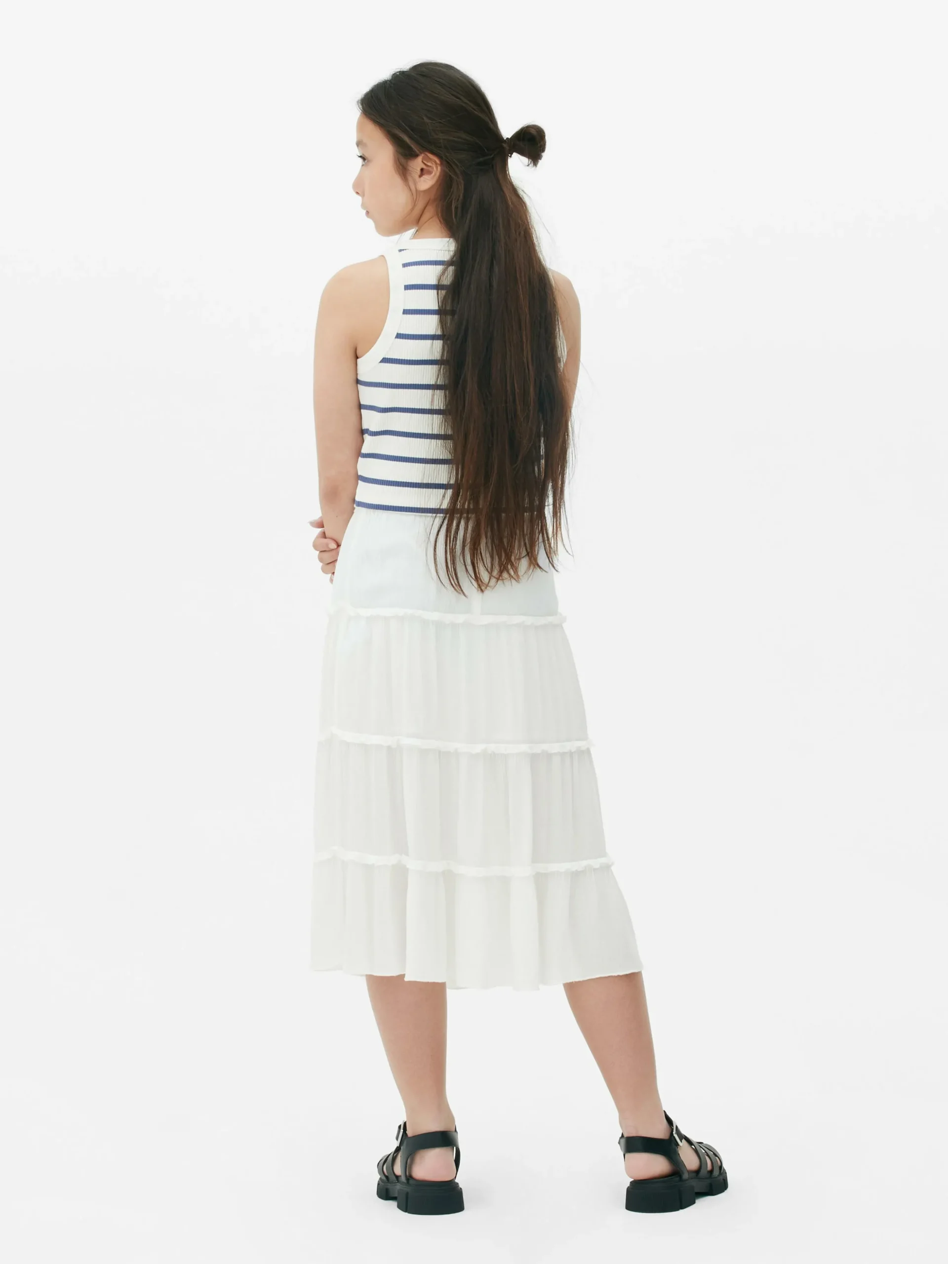 Tiered A-Line Midi Skirt