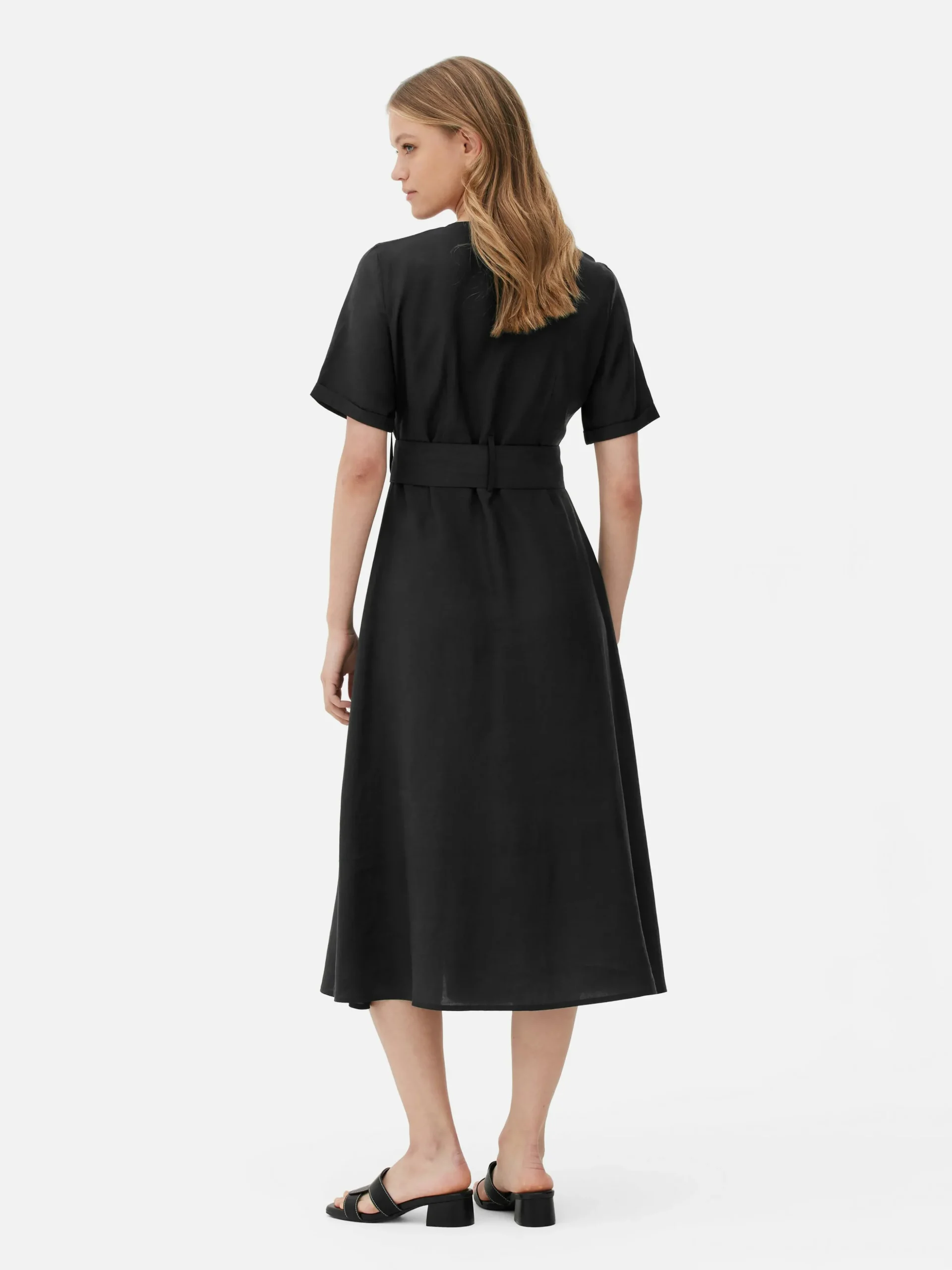 V-Neck Belted Midi Dress