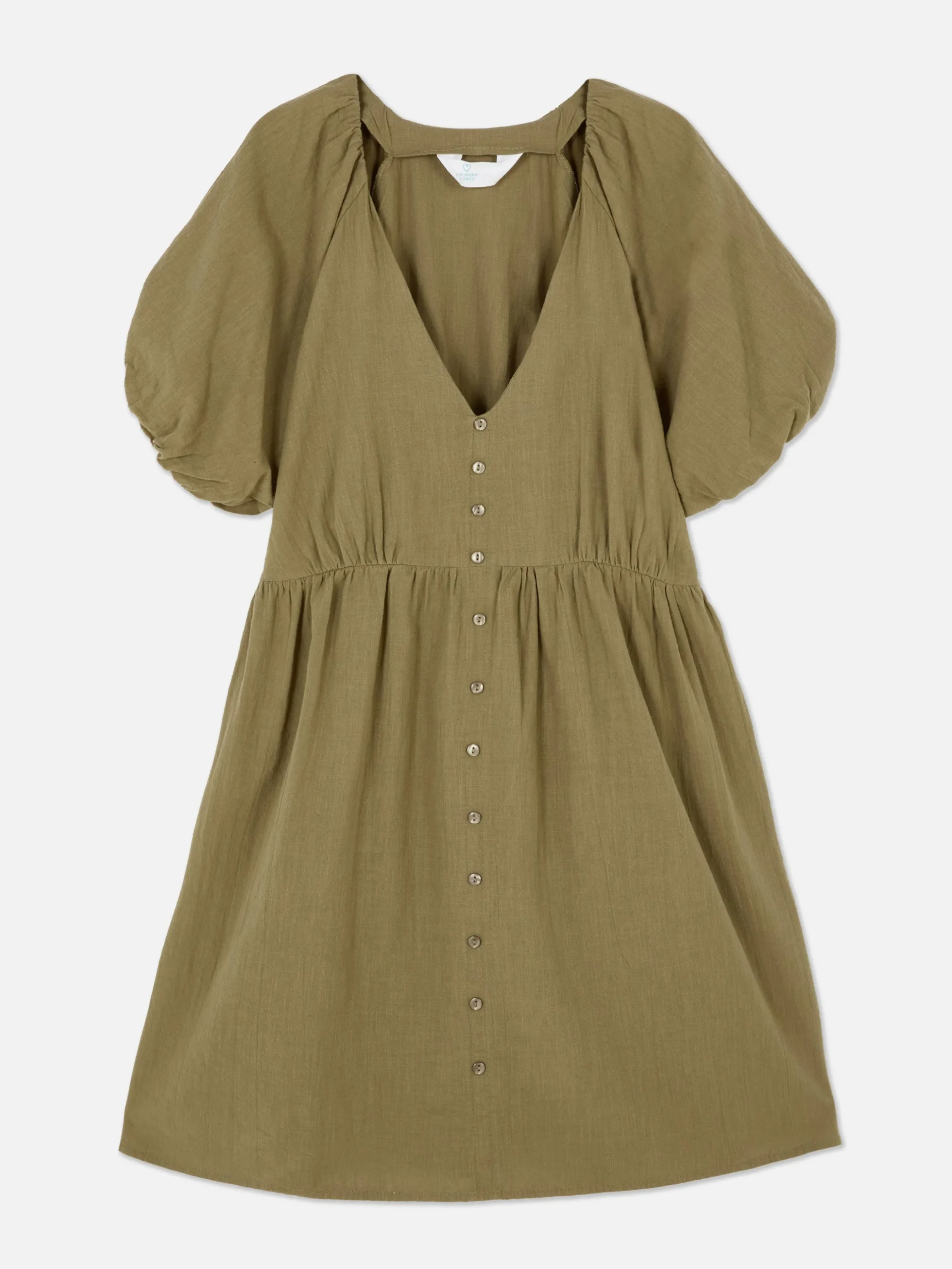 V-Neck Puff Sleeve Smock Dress